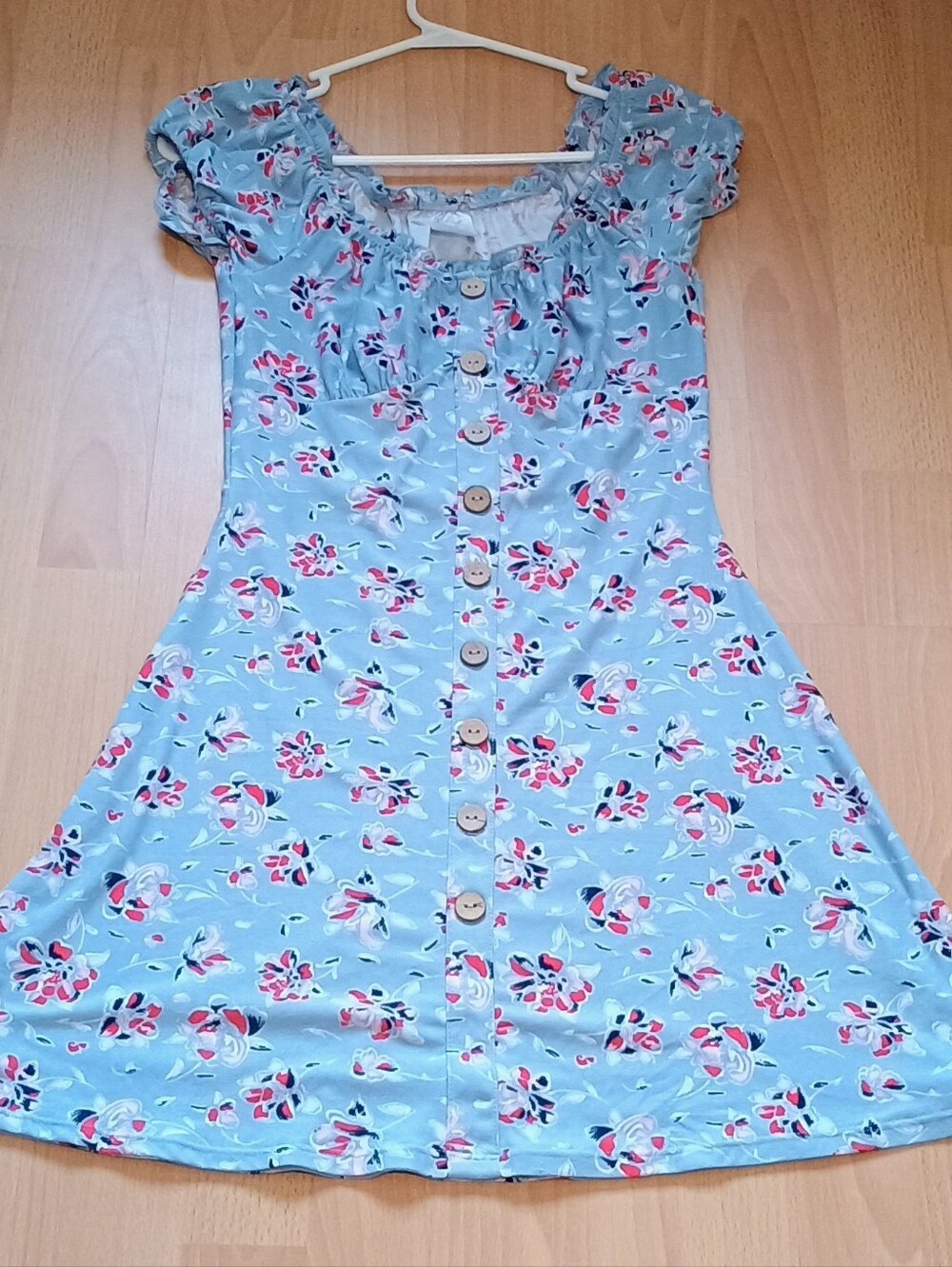 Stretchy Blue Floral Sun Dress Size Small